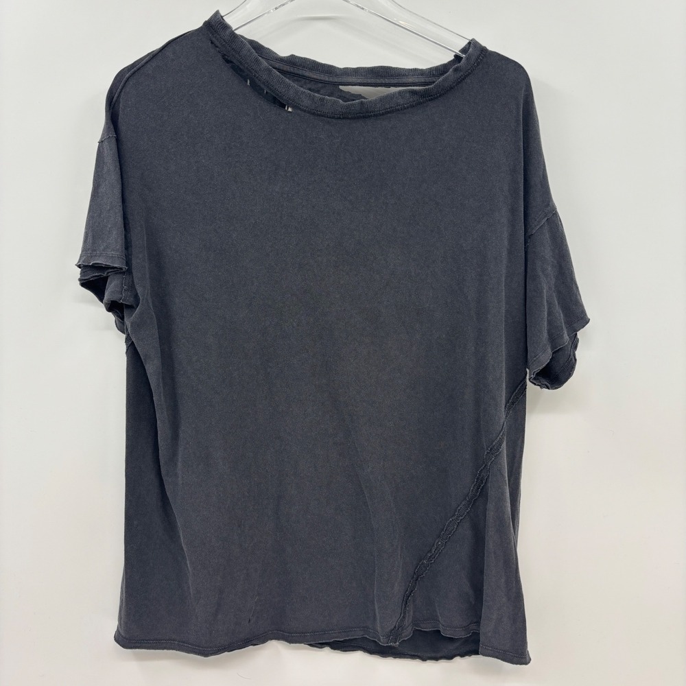 We The Free T-Shirt Women Small Black Distressed Raw Hem Biker
 New Grunge